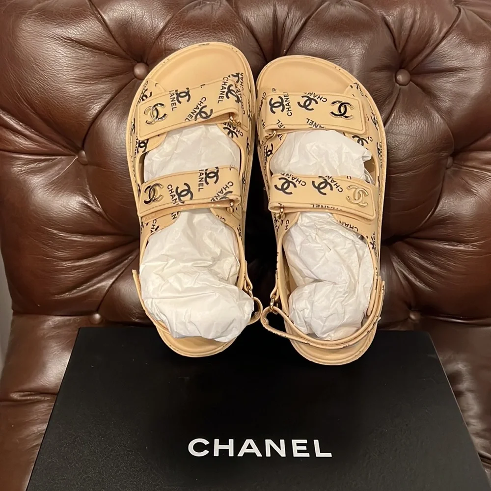 Authentic Chanel CC Dad Sandals 36